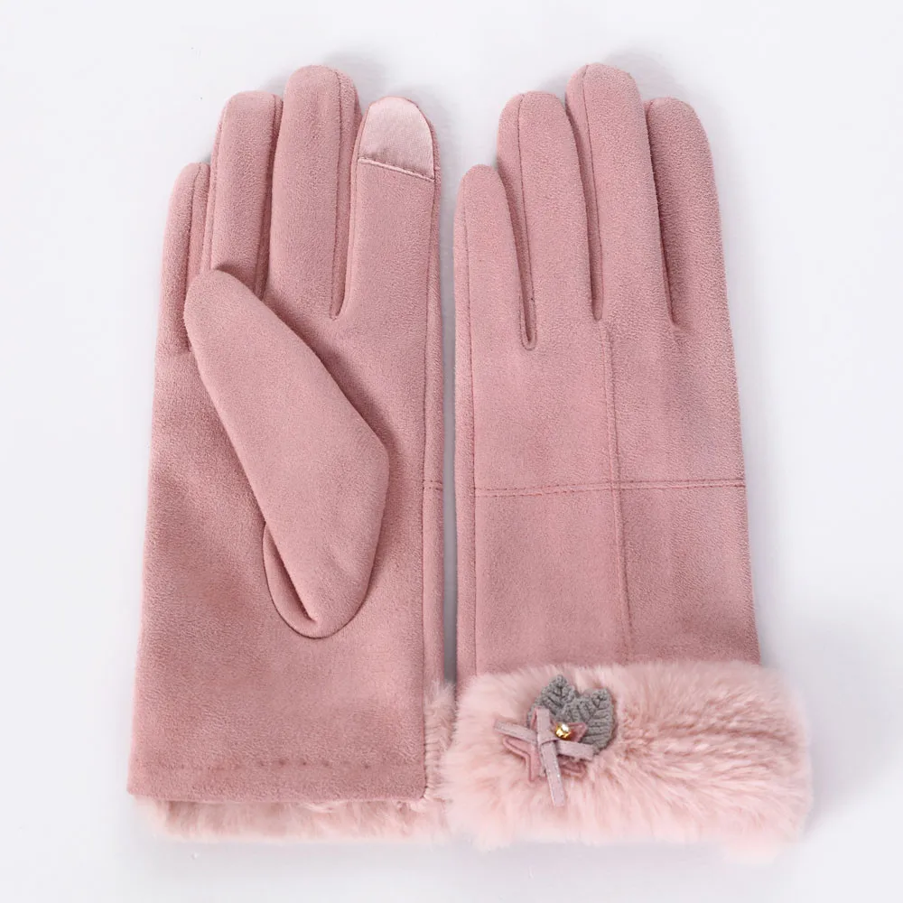 Модные женские перчатки зимние однотонные полный палец теплые варежки зимняя