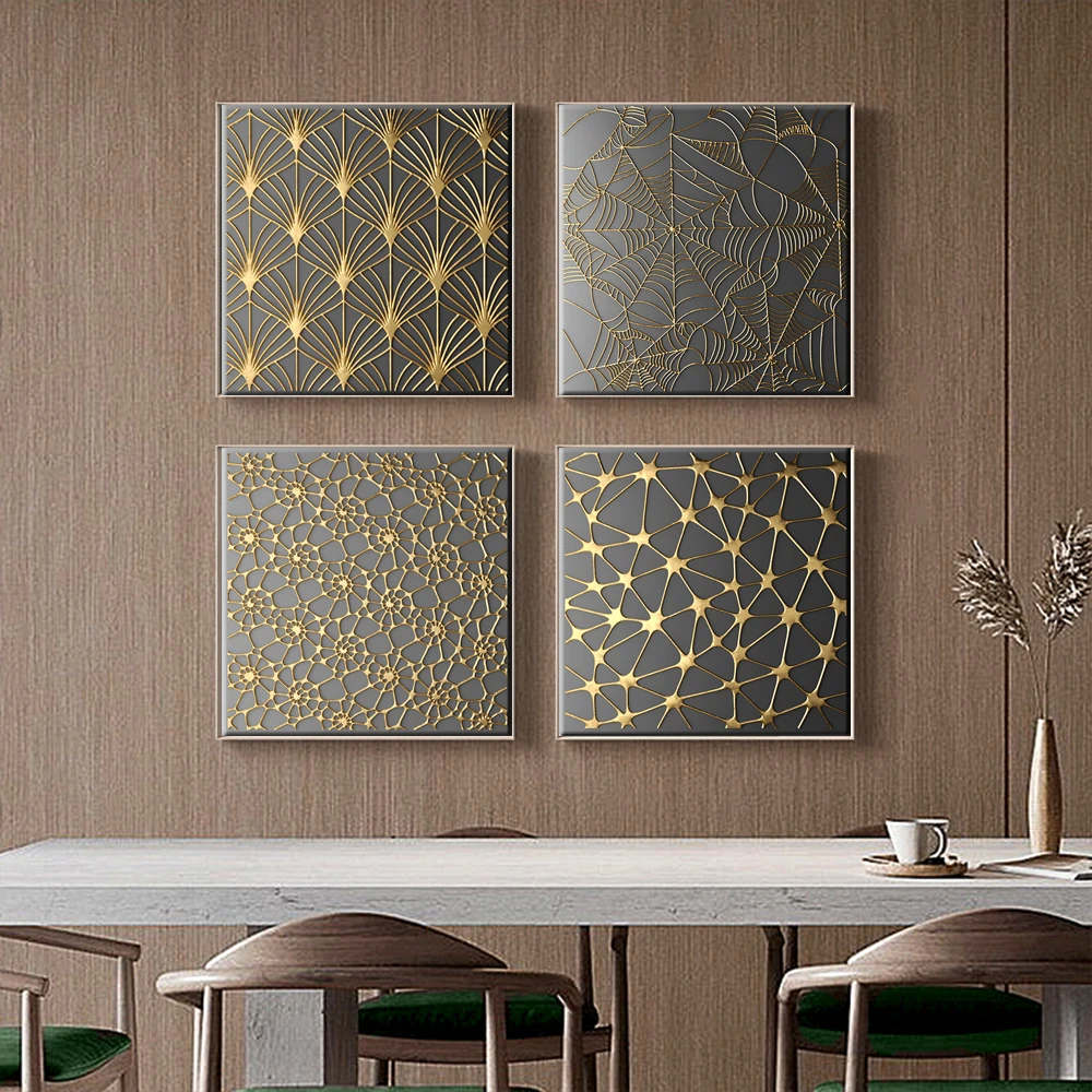 

Nordic Abstract Geometric Abstract Golden Canvas Painting Luxury Poster Wall Art Modern Bedroom Living Room Decoration Picture