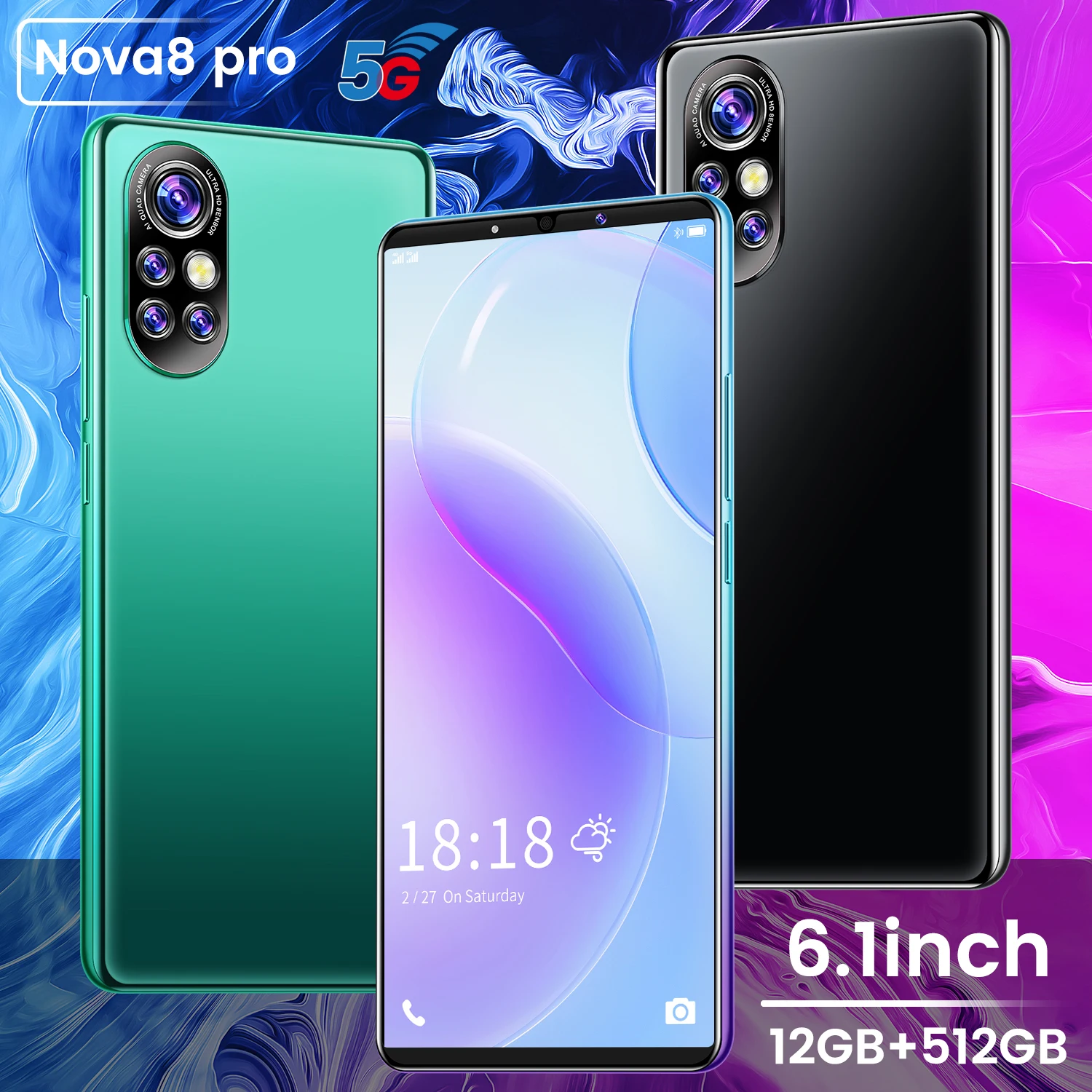 6 1 смартфонов на базе Android 11 0 Nova8 pro 5200 мА/ч Две сим карты 12 Гб Оперативная память 512