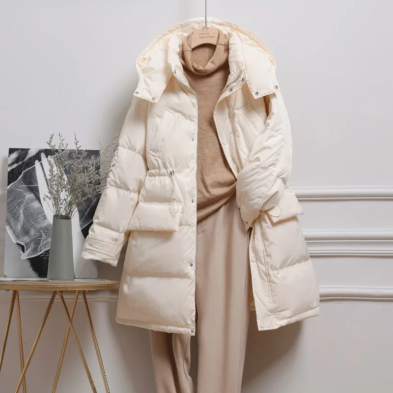 Женская длинная куртка с капюшоном Fitaylor свободное пуховое пальто на белом утином