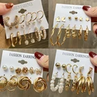 Модные жемчужные серьги-кольца Комплект сережек для женщин геометрические золотые металлические круглые серьги Brincos 2021 трендовые ювелирные изделия подарок