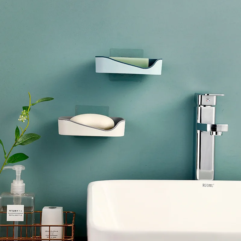 

Wall Mounted Soap Holder Self Adhesive Soap Dishes No Drilling Storage Box Convenient Soap Sponge Dish Waterproof Soap Rack