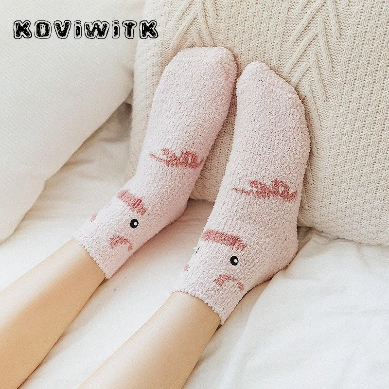 Fashion lovely Cartoon Animal Coral fleece Thick Socks for womens dog/panda/Cat Foot Cute black Sock Funny Girls Cat Hosiery Sox
