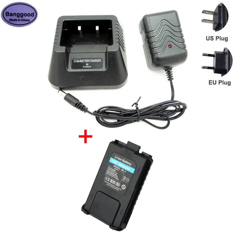 

BL5 BL-5 1800mAh Li-ion Battery + CH-5 Rapid Charger for BAOFENG UV5R UV-5R UV-5RA 5RE BF-F8HP DM-5R Plus fit RT-5R RT5R Radio