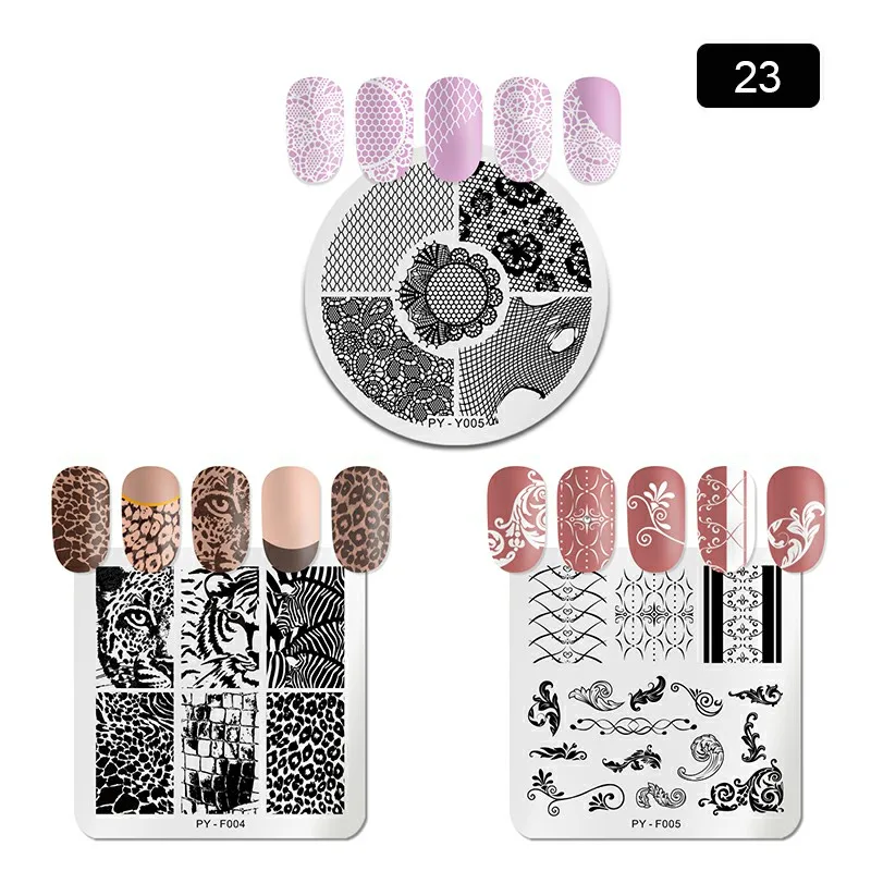 Set 23 PICT YOU прямоугольные пластины для штамповки ногтей геометрические из нержавеющей стали инструменты для штамповки ногтей набор шаблонов - Цвет: Set 23