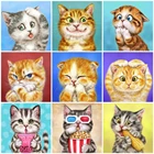 Алмазная живопись SJDIYDP, квадратные картины с изображением кошки, Круглая Мозаика с животными, вышивка крестиком, мозаика для украшения дома, настенная паста