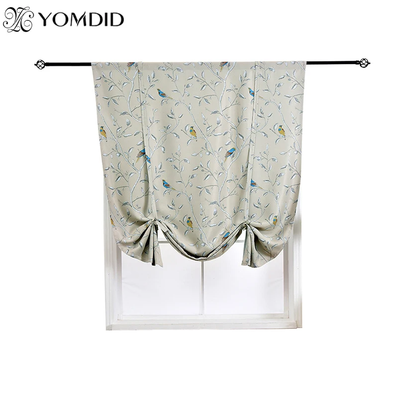 

Римские короткие занавески с цветочным узором и птицами, шторы с принтом ленты для гостиной, кухни, ткань для окон, шторы с высоким затенение...