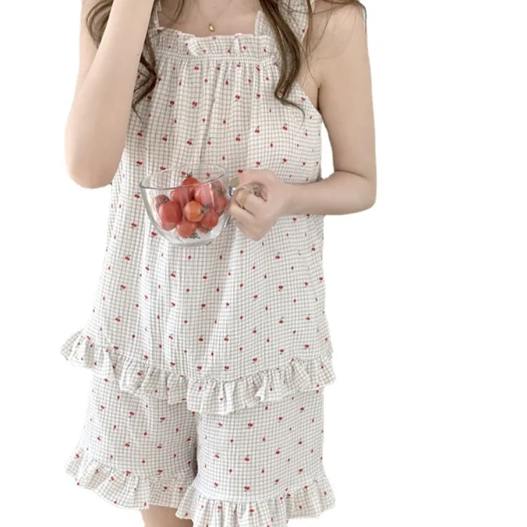 

Marple summer 2 piece set sleepwear home suit women pajamas set homewear spaghetti strap tops shorts pijamas floral print