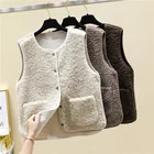 Женский Осенний теплый плюшевый жилет без рукавов из овечьей шерсти, Корейская версия, свободный меховой короткий жилет, верхняя одежда, куртка