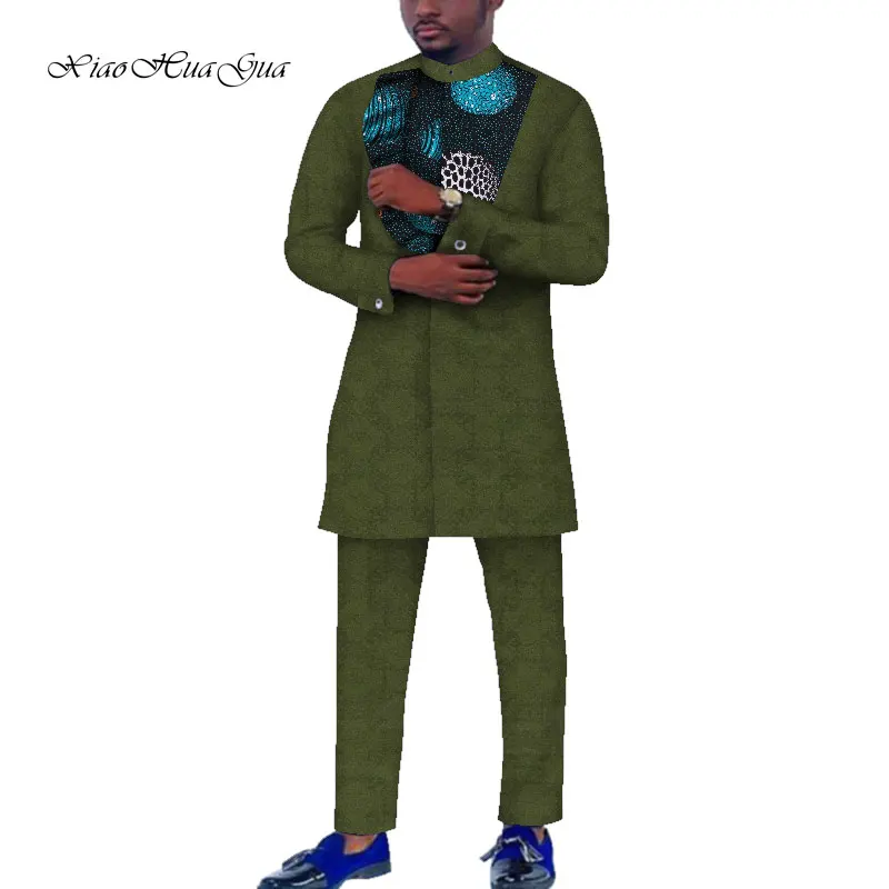 Африканский принт брюки Дашики комплект мужские повседневные Длинные рукава