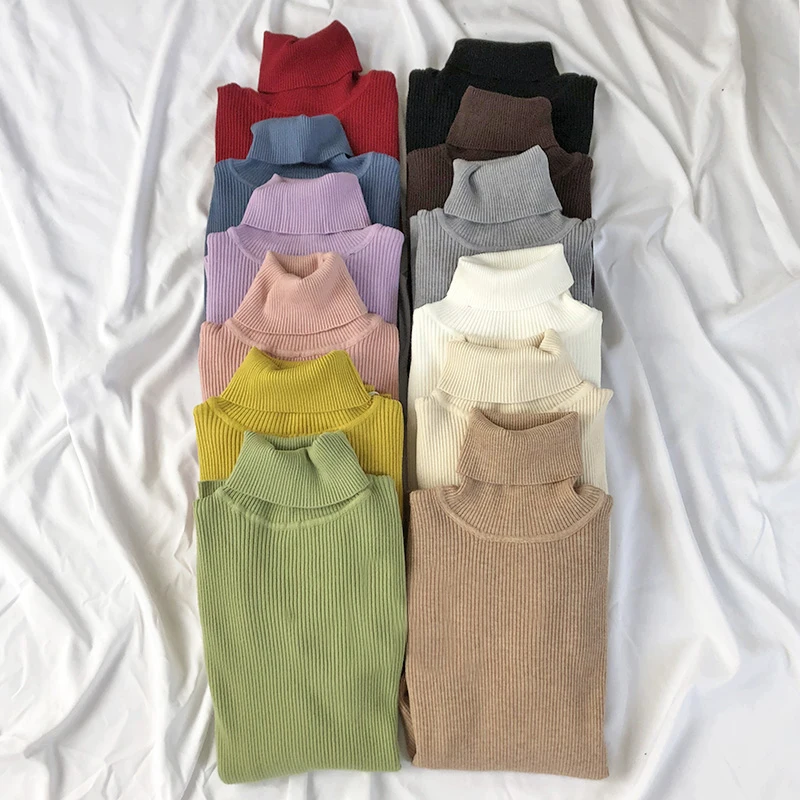 Женский трикотажный свитер-водолазка с длинным рукавом | Женская одежда