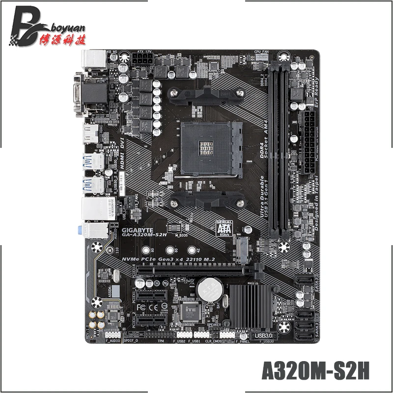 Gigabyte GA A320M S2H M-ATX AMD A320/DDR4/M.2/USB3.1/STAT3.0/SSD//32G/двойной канал/Поддержка R9 3900X разъем AM4 материнская плата