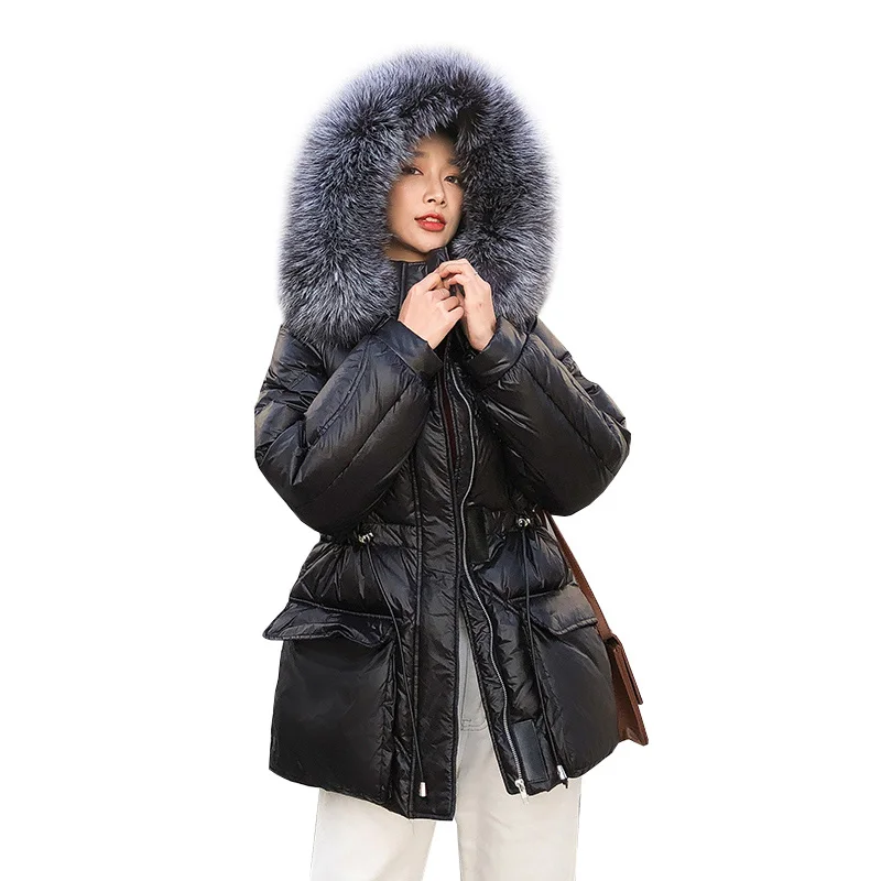 Роскошная большая парка на лисьем меху 2020 зимний женский теплый белый пуховик с