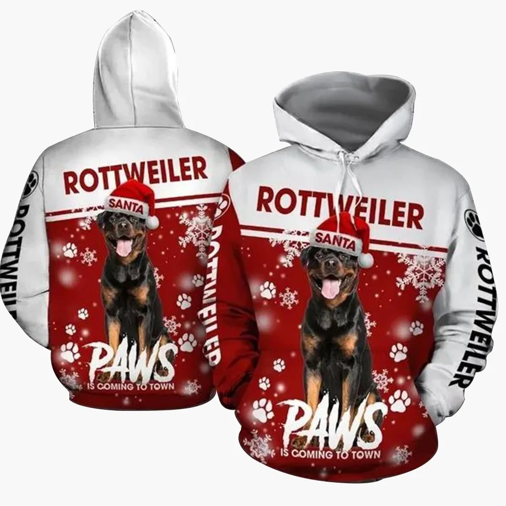 

CLOOCL Rottweiler Hoodies Men 3D Graphic PAWS Christmas Hoodie Pets Animals Pullovers Tops Sweatshirts Harajuku Men Clothing
