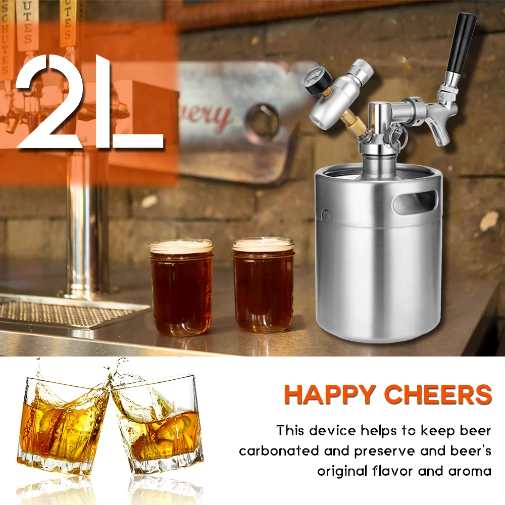 2L Beer Keg with Tap Pressurized Mini Stainless Steel Dispenser Home Brewing Craft Growler System | Дом и сад