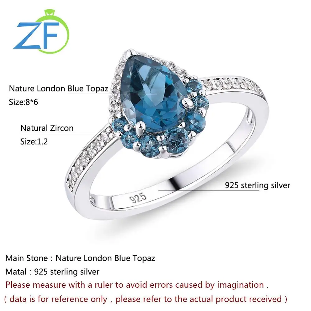 

GZ ZONGFA Exquisite Luxury Shiny Natural Blue Topaz ring women Gemstone 100% Pure 925 Sterling Silver Fashion Jewelry Ring