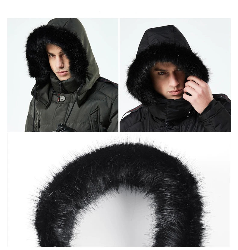 

Men's Winter Warm Down Jacket Cotton-Padded Parkas Outerwear Fur Collar Casual Long Cotton Wadded Male Hooded Windproof Coats