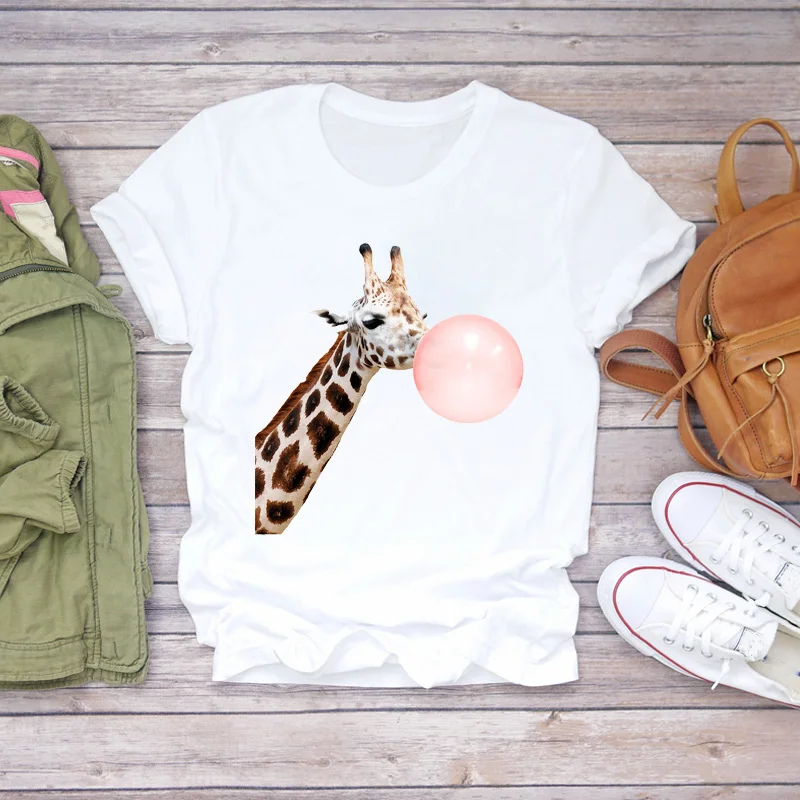 

Женская летняя футболка с мультяшным принтом, милые женские футболки с изображением животных, 90-х, женские футболки с принтом, топ, стильная ...