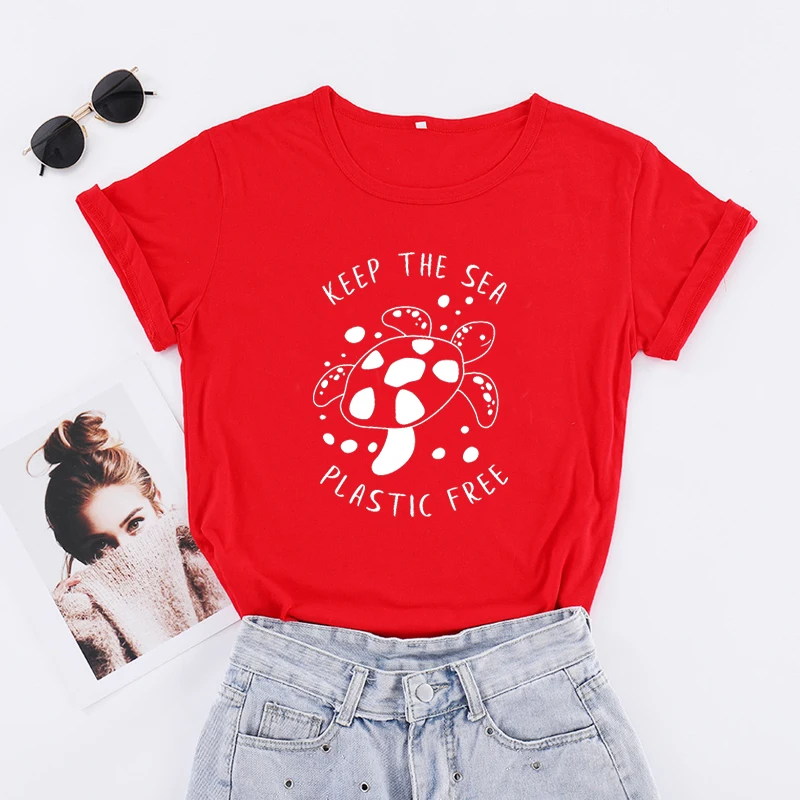 

Keep The Sea Plastic Free Save The Turtles Cotton T Shirts Women Tumblr Graphic Tee Plus Size Tops Cute Animal Tee Dropshipping