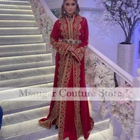 2021 red albanian prom dresses gold appliques arabic evening dress women party abendkleider robe de soir%c3%a9e de mariage