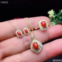 kjjeaxcmy fine jewelry 925 sterling silver inlaid natural red coral ring pendant earring set luxury supports test
