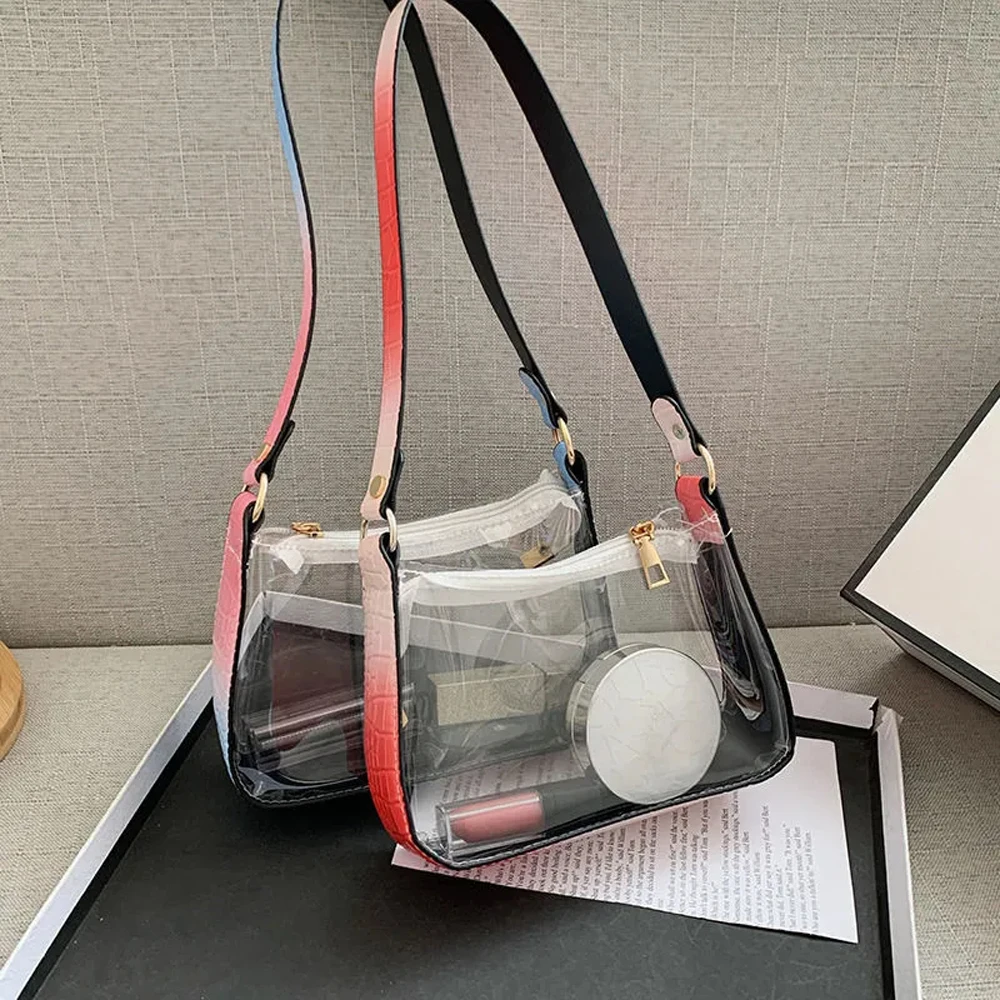 

Popular Women Pvc Shoulder Bags Spliting Bolsos Para Mujer Transparent женские сумки года Stylish Zipper Di Borse For Key ABG117