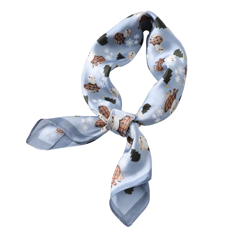 

Luxury Animal Print Silk Satin Head Scarf For Women Fashion Kerchief Print Hair Scarfs 70cm Square Headband Neck Scarves Female