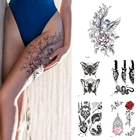 Наклейки с переводными татуировками в виде цветов розы, женский боди-арт, Временные татуировки, татуировки для девушек на груди, змеи, бабочки, трубы