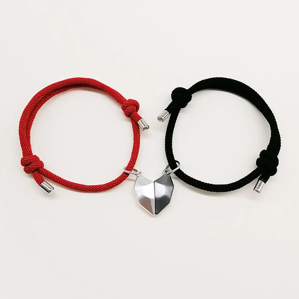 

2Pcs Couple Minimalist Heart Lovers Matching Friendship Bracelet Rope Braided Magnetic Distance Bracelet Kit Lover Jewelry