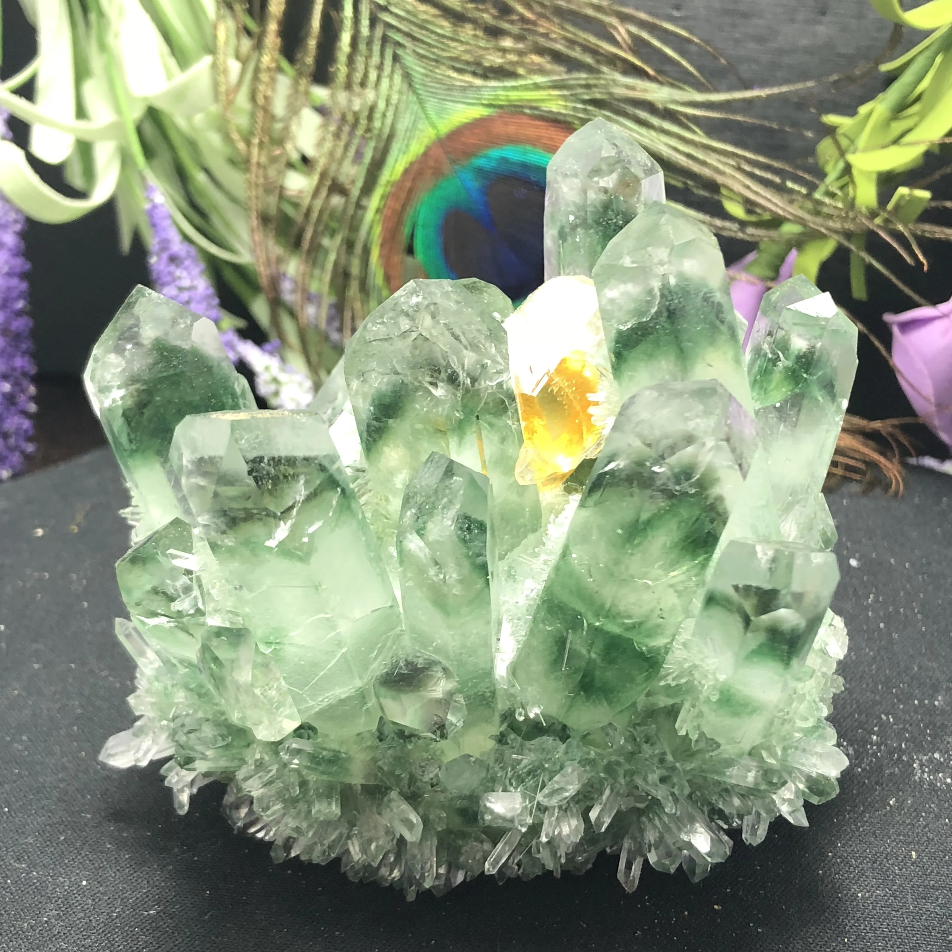 

Natural Green Ghost Phantom Quartz Crystal Cluster rock stones and crystals mineral reiki Healing Specimen Home deco