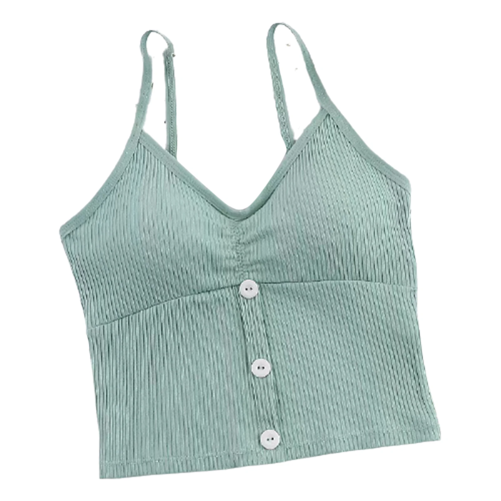 

Women's Casual V Neck Ribbed Knit Front Crop Cami Top with Soft Replacement Pad Sleeveless PR Sale