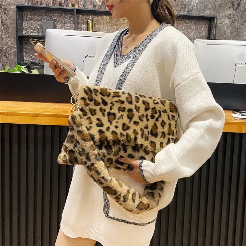 

Animal Print Leopard Zebra Print Fur Bag For Women Ladies Winter Warm Crossbody Bags Famous Brand Large Capacity Shoudler Clutch
