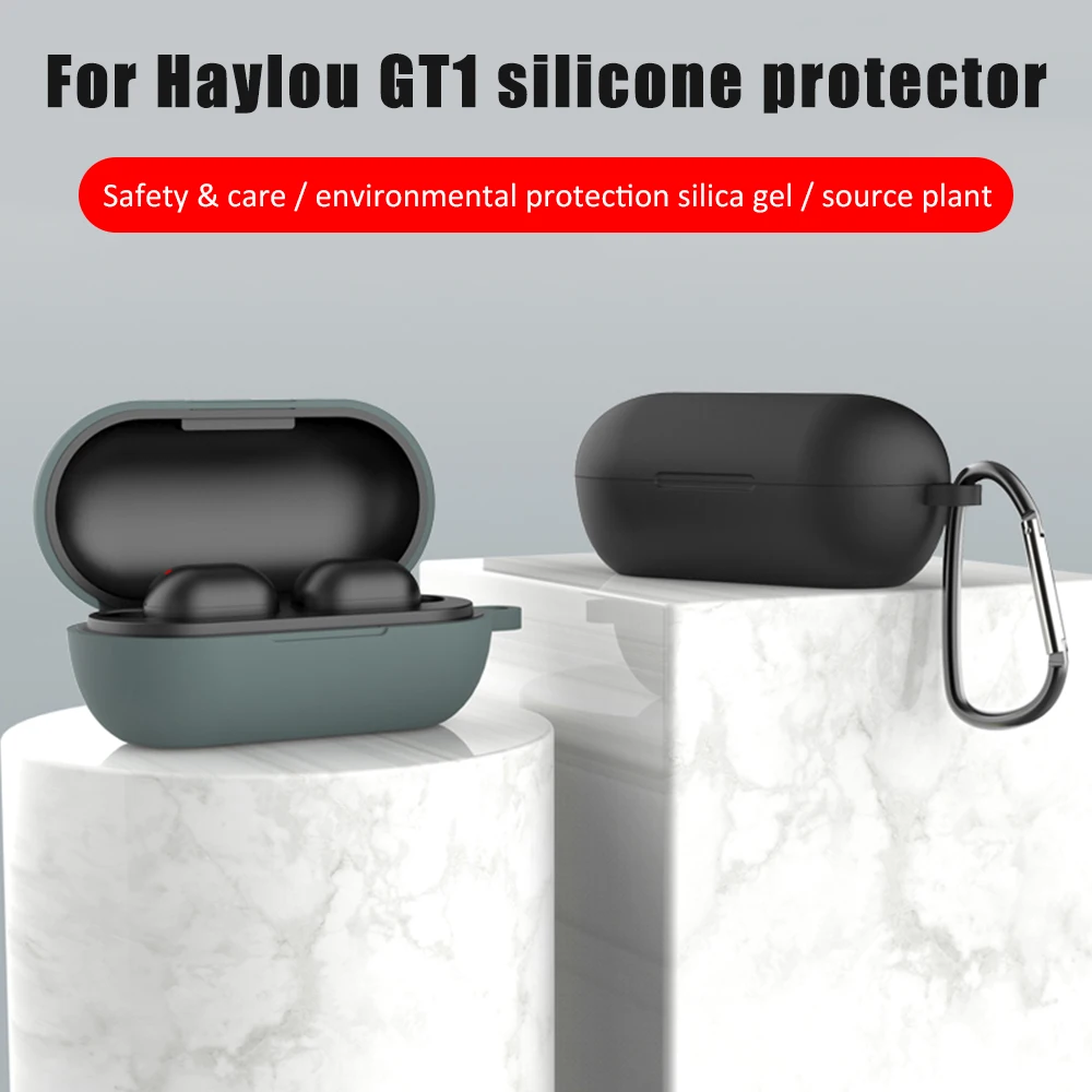 

Fashion Solid Color Earphone Case For Haylou GT1 Plus Wireless Earphone Cover For Haylou GT1 Plus Soft Silicone sleeve With Hook
