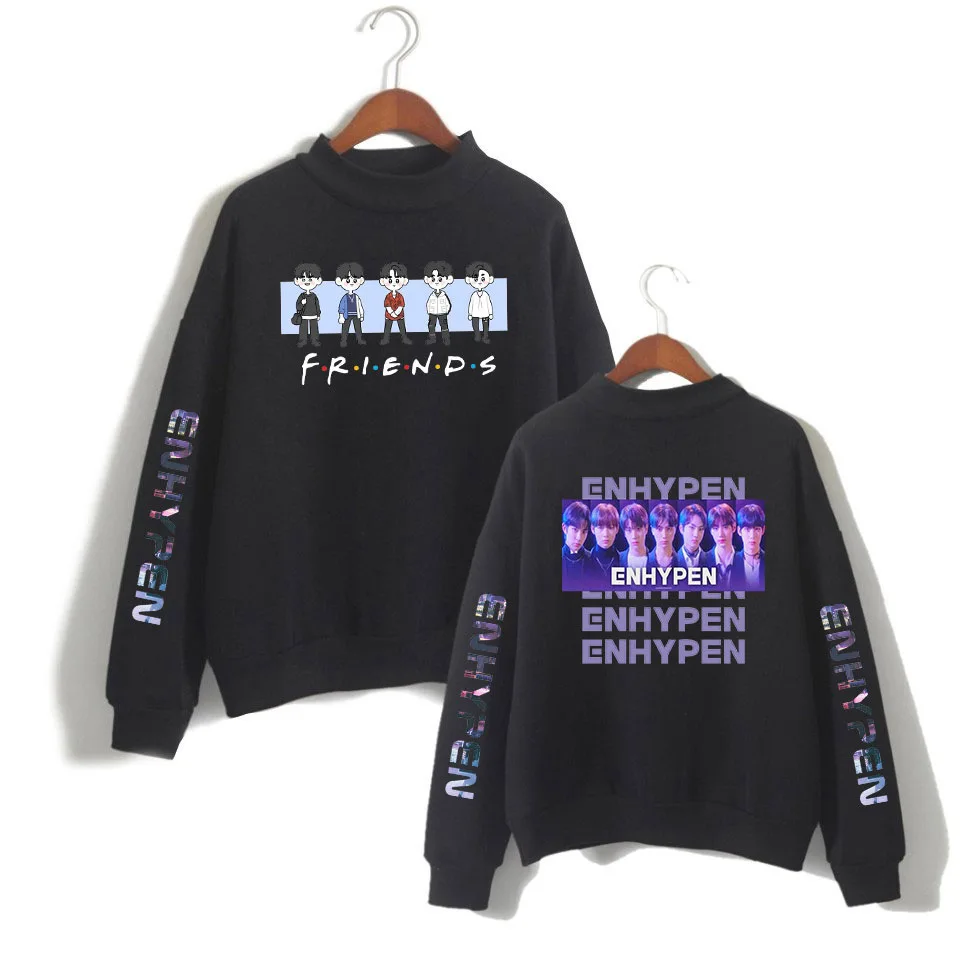 

Band ENHYPEN New Team Kpop Stylish Turtleneck Sweatshirt Logo printed Women/Men Highstreet Long Sleeve High collar Tops