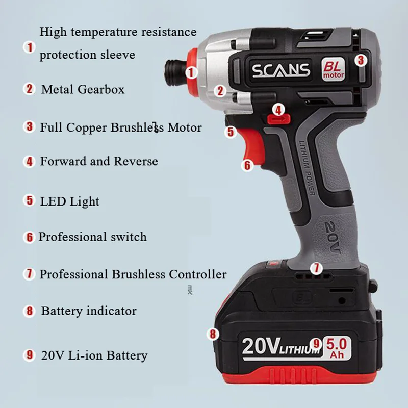 Сканирование SC2180 профессиональный инструмент 20 в Беспроводная бесщеточная литиевая ударная отвертка с литий-ионным аккумулятором бесплатный возврат Сканирование SC2180 профессиональный инструмент 20 в Беспроводная бесщеточная литиевая ударная отвертка с литий-ионным аккумулятором бесплатный возврат