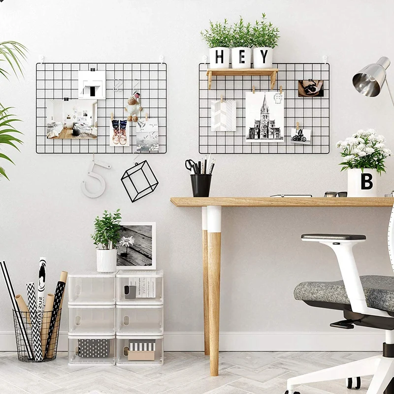 

SHGO HOT-Grid Photo Wall, Set of 2, 25.6 inch x 17.7 inch, Photo Display Wall, Metal Mesh Wall Decor, Multifunctional Hanging Pi