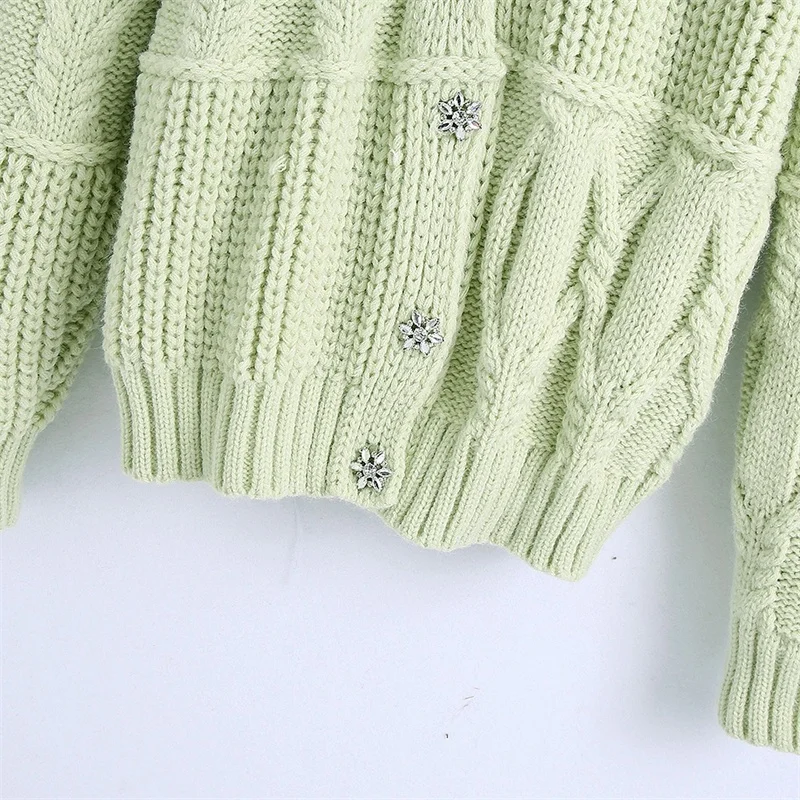 

ZXQJ Women 2020 Fashion With Rhinestone Button Patchwork Cardigan Sweater Vintage Long Sleeve Female Outerwear Chic Tops