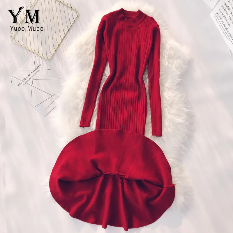 YuooMuoo новый модный вязаный Русалка Вечерние Платье Осенне зимняя Дамская обувь