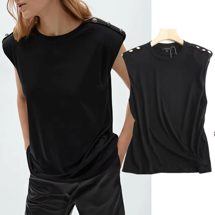 

Elmsk летняя футболка на пуговицах с наплечниками, женская футболка в стиле Харадзюку, модные футболки в английском стиле с круглым вырезом, летние женские топы