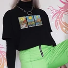 Женская футболка с коротким рукавом Goth, винтажная Повседневная футболка в стиле Харадзюку с принтом солнца, луны, звезд, таро и карт, 2021
