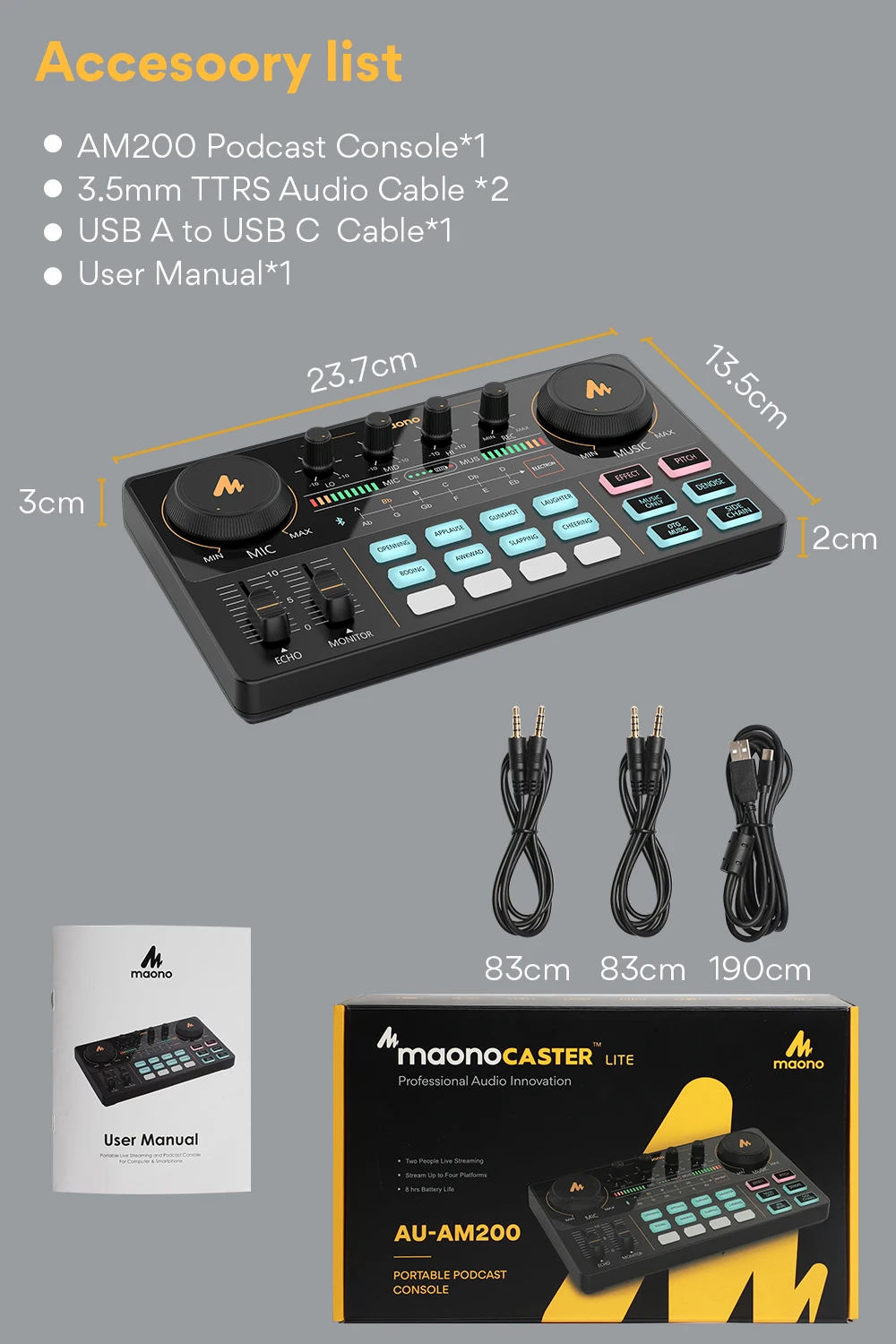 maono caster lite am200 microphone mixer digital audio interface podcast sound card rechargeable podcaster for phone computer pc free global shipping