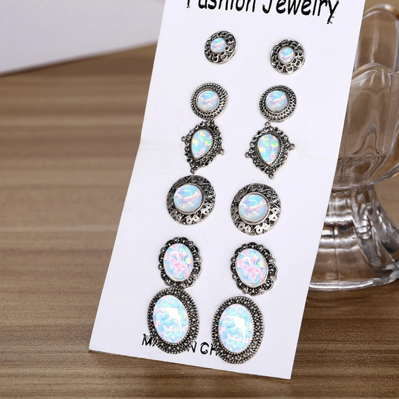 6 пар/компл. Белый огненный опал серьги штифты серьги-подвески в форме капли