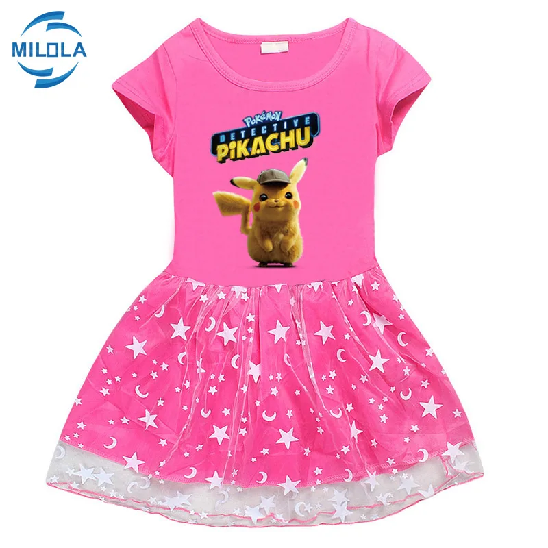 Детское летнее хлопковое платье с коротким рукавом и принтом Покемон го | Детская