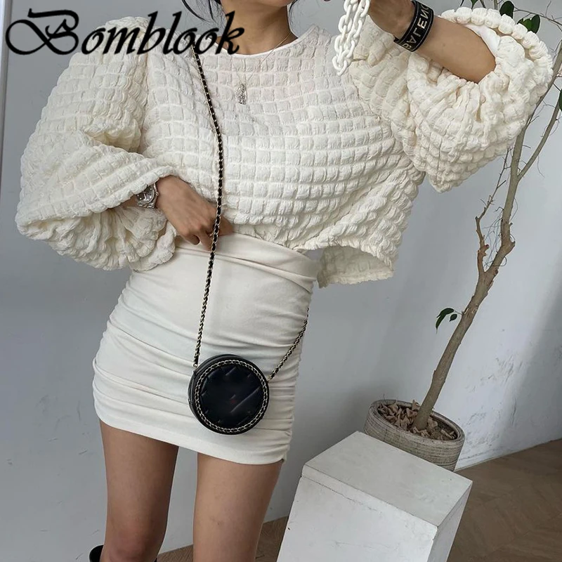 

Bomblook Casual Fashion Women's Solid Tops Autumn 2021 O-neck Long Sleeve Backless Lace Up Tops Female Streetwears
