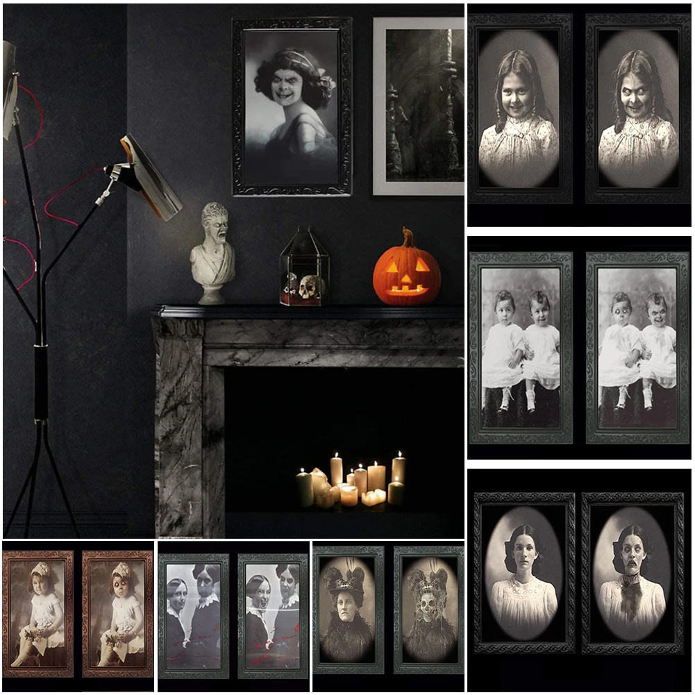 38*25CM Changeable 3D Ghost Face Photo Frame Horror Portrait Picture Halloween Party Horror Bar Haunted House Decoration Props images - 6