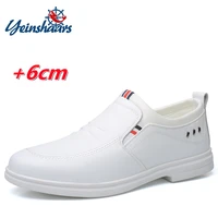 yeinshaars 6cm casual men elevator shoes height increase leather loafers white breathable daily men sneakers lift taller shoes