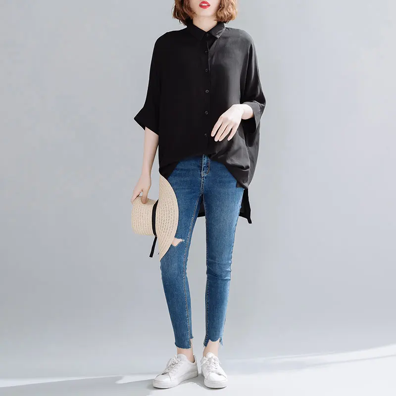 Женская блузка с рукавом летучая мышь DIMANAF однотонная Повседневная свободная