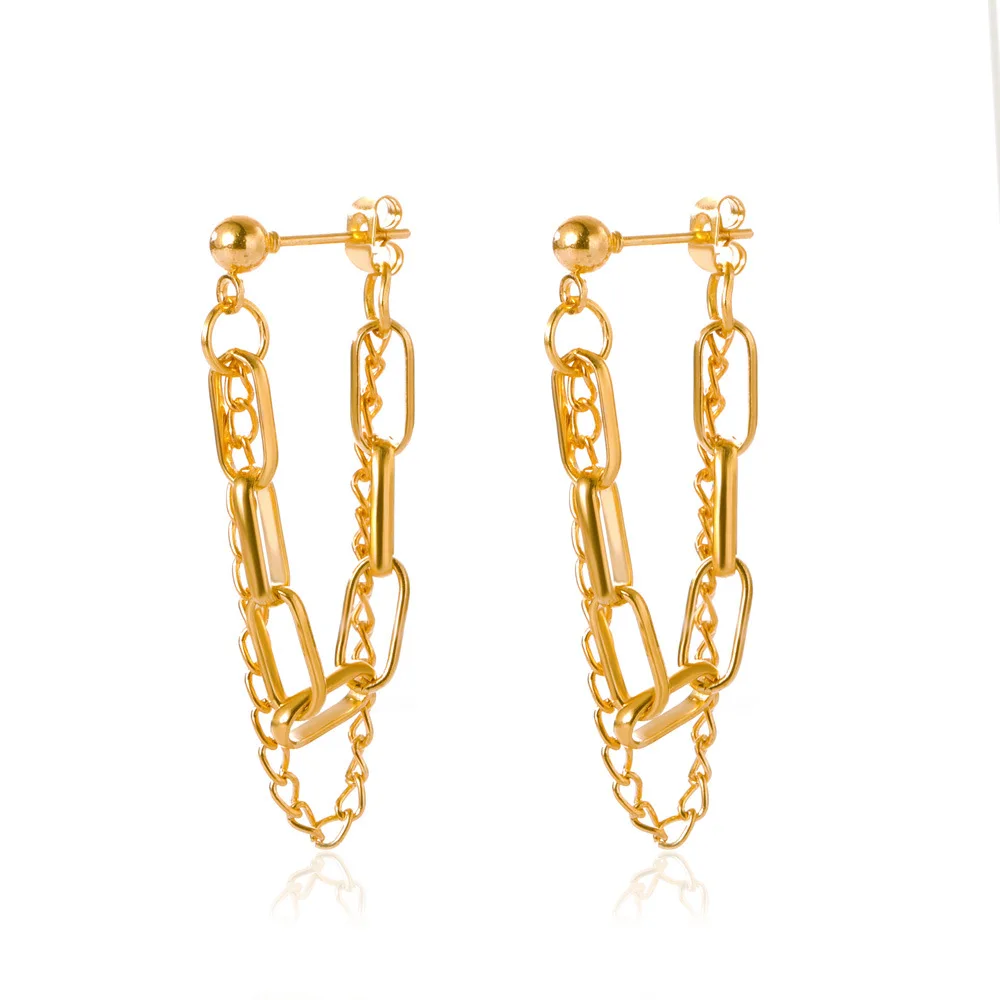 

Korean Tassel Chain Earrings Retro Design Sense. Geometric Metal Pendant Women's Jewelry. Jewelry Wholesale