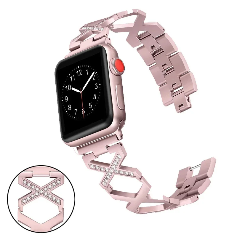 Женский браслет с бриллиантами для Apple Watch 38-44 мм Series SE 6 5 металлический из