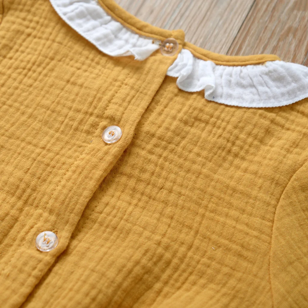 Однотонные кружевные Ползунки с оборками для маленьких девочек комбинезон